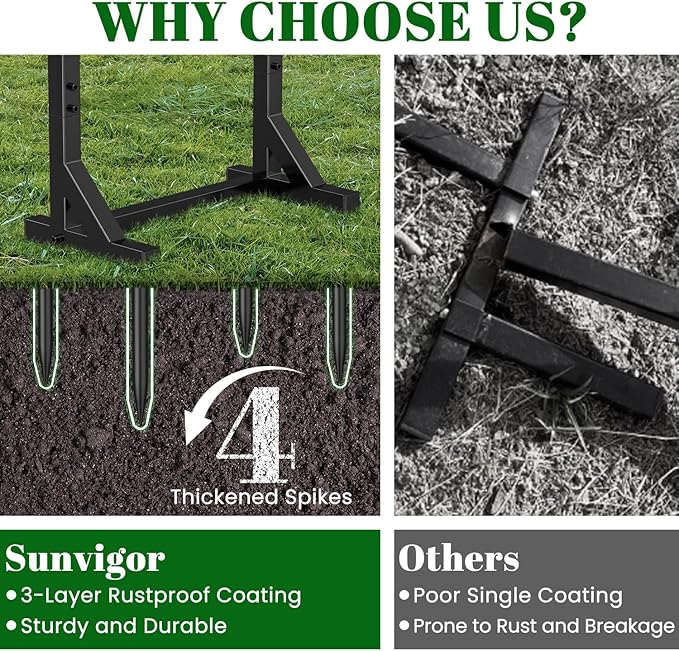 Sunvigor Freestanding Garden Hose Holder Stand, Heavy Duty Hose Reel Alternative with 2 Tool Hooks, Holds 150FT Water Hose, 4-Spike Stable Base, No-Drill Hose Storage for Outside Yard Lawn Garden