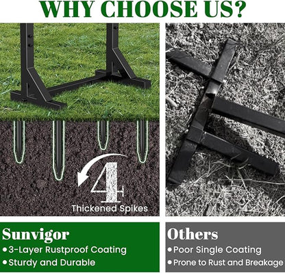 Sunvigor Freestanding Garden Hose Holder Stand, Heavy Duty Hose Reel Alternative with 2 Tool Hooks, Holds 150FT Water Hose, 4-Spike Stable Base, No-Drill Hose Storage for Outside Yard Lawn Garden