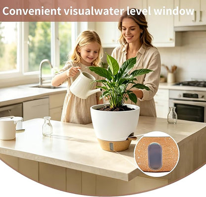 4-Pack Large Self Watering Pots for Indoor Plants, 12/10/9/8 Inch Planters with Visible Water Level Window, Automatic Watering System for Monstera, Fiddle Leaf, Herbs, Succulents, White