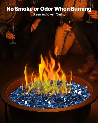 VEVOR Fire Glass, 10LBS / 4.5KG High-Temperature Resistant Fireplace Rocks, 1/2-Inch / 12.7 mm Reflective & Smokeless Firepit Glass Rock, High Luster Stone Landscaping for Fire Pit Table, Pacific Blue