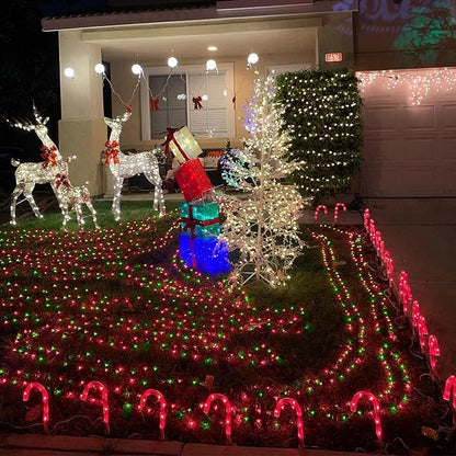 YEGUO 4 Pack Red and Green Solar Fairy Lights, Each 33ft 100 LED Christmas Lights Outdoor Waterproof, 8 Modes Sliver Wire Solar String Lights