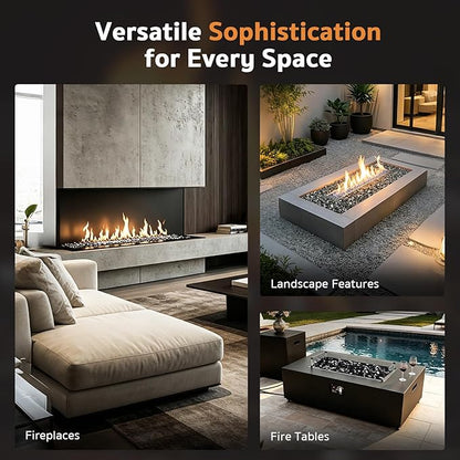GASPRO 35 lbs Fire Glass for Propane Fire Pit, 1/2-Inch Reflective Fireplace Glass Rocks for Fire Pit Table, Black