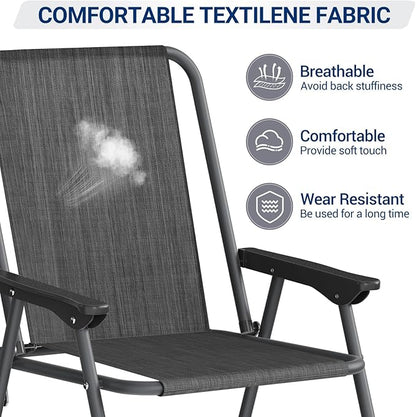 UDPATIO Folding Patio Chairs Set, Patio Dining Chairs Set of 4 and 31.5" Round Tempered Glass Metal Table with 1.57" Umbrella Hole, Black