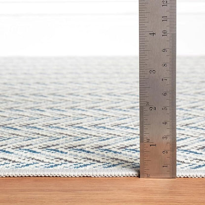 Dash & Albert Lowell Blue Machine Washable Rug, 4 X 6 Feet, Blue Graphic Pattern - Premium Luxury Hotel Quality Soft Breathable Hypoallergenic Machine Washable Easy Care All Season Comfortable