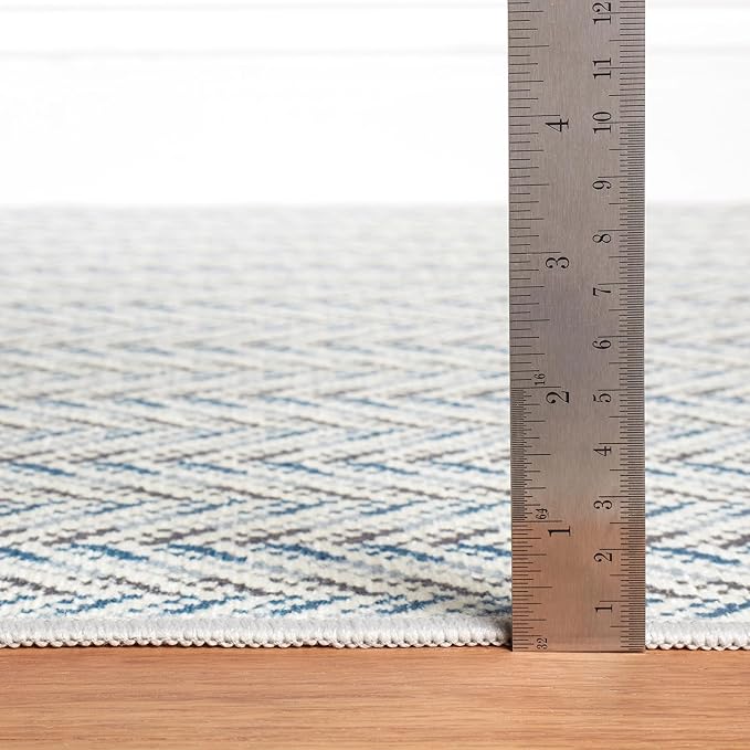 Dash & Albert Lowell Blue Machine Washable Rug, Runner-2.5 X 8 Feet, Blue Graphic Pattern - Premium Luxury Hotel Quality Soft Breathable Hypoallergenic Machine Washable Easy Care All Season