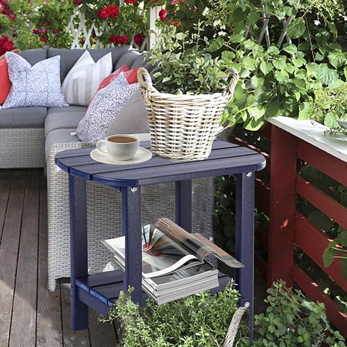LZRS Double Adirondack Side Table, Outdoor Side Tables, End Tables for Patio, Backyard,Pool, Indoor Companion, Easy Maintenance & Weather Resistant (Navy Blue)