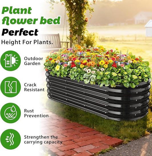 YSEJOMP 17" Tall Outdoor Garden Raised Garden Bed Kits, 5ft X 2ft Oval,0.8MM Thick Metal Raised Planter Bed/Ground Planter Box for Variety of Flowers,Herbs,Vegetables (Black, 60X24X16.5 Inches)