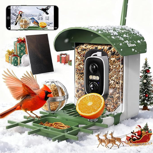 Bird Feeder with Camera, 10000 AI Smart Bird Feeders Solar Powered, 2.4G WiFi, 2K HD and Instant Alerts, Bird House Feeder for Outdoors, Ideal for Parents, Lovers(Green)