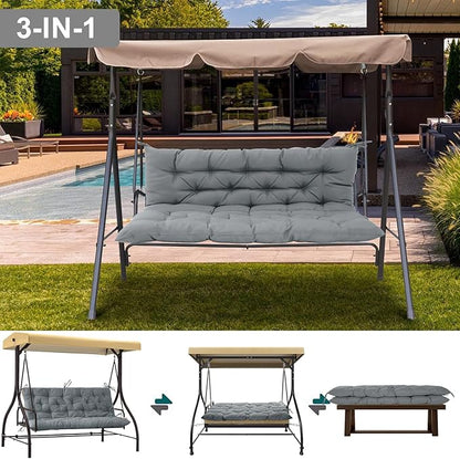 Outdoor Swing Cushions 3 Seater Waterproof, Replacement Bench Cushions for Outdoor Patio Furniture with Backrest, Porch Swing Cushion with Ties for Lawn and Garden (Light Gray, 40x71in)