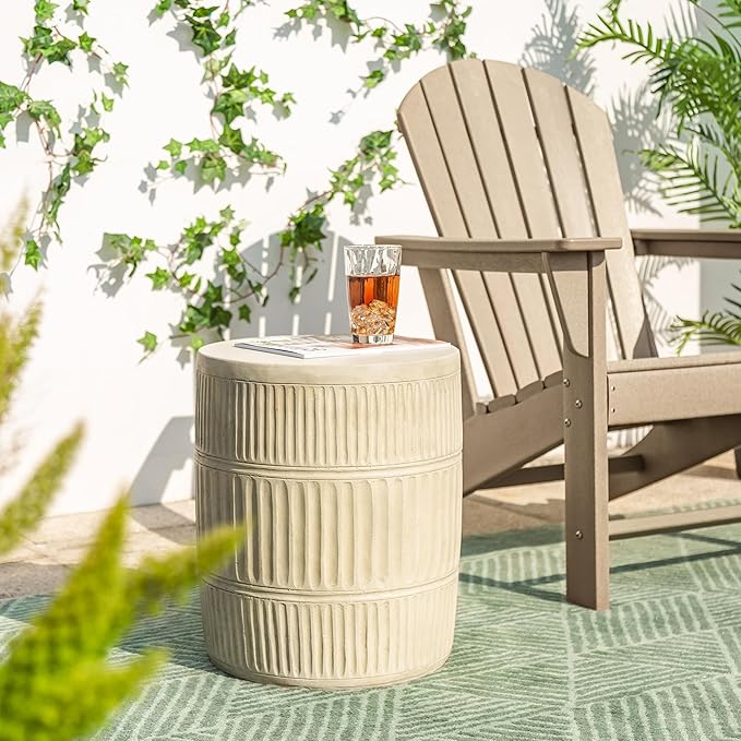 Giltzhome Decorative Garden Stool, 18.5" H Antique End Side Table Planter Stand for Garden Patio Lawn Home Indoor Outdoor, Cream White