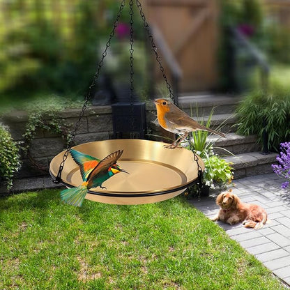 HRAYLTOP Hanging Bird Bath Bird Feeder Bowl with 16.3 inch Iron Hanging Chain Detachable Outdoor Decor for Garden Backyard Patio and Deck - Perfect for Attracting Birds