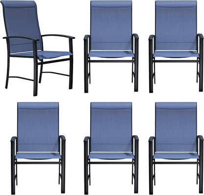 Patio Dining Chairs Set of 6, Outdoor Dining Chairs with High Back, Metal Outdoor Chair Set with Comfort and Durability, Patio Chair for Deck Lawn Kitchen Garden Backyard, Blue