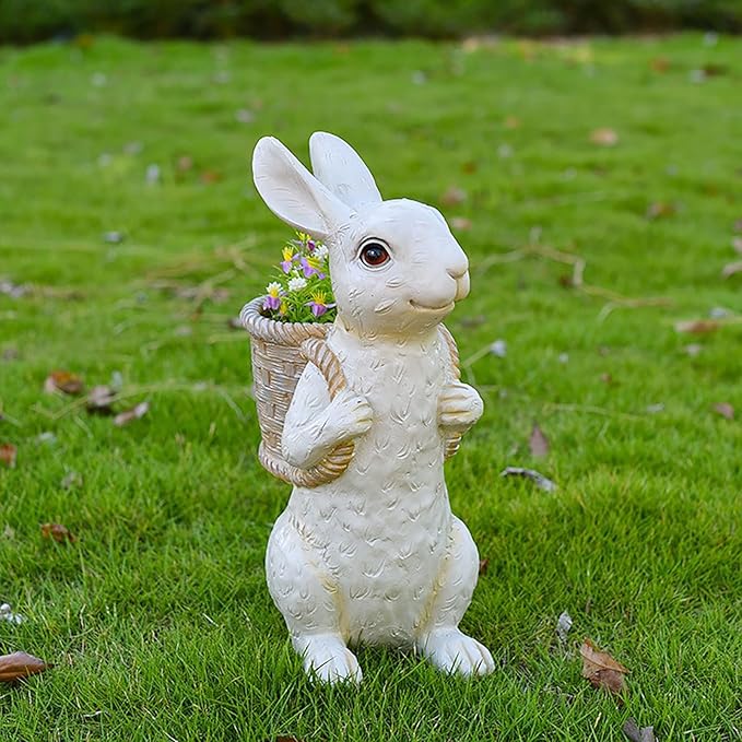 Wnvivi Resin Bunny Planter,Mini Rabbit Succulent Flower Pot,Cartoon Rabbit Flower Basket Planter Cactus Pot for Garden Balcony Easter Decor(White)