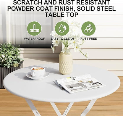 GarveeLife 3-Piece Folding Bistro Set, Foldable Patio Furniture Set with Premium Frame, Outdoor Bistro Table and Chairs Set of 2 for Patio, Garden and Balcony, White