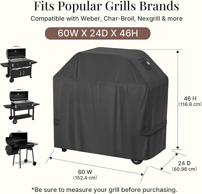 iBirdie Outdoor Grills Cover 60 x 24 x 46 inch, fit 60, 59 Barbeque, Waterproof Weatherproof, 600D Heavy Duty Barbecue Cover, Compatible for 3, 4 Burners Gas BBQ