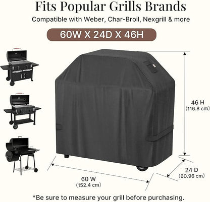 iBirdie Outdoor Grills Cover 60 x 24 x 46 inch, fit 60, 59 Barbeque, Waterproof Weatherproof, 600D Heavy Duty Barbecue Cover, Compatible for 3, 4 Burners Gas BBQ
