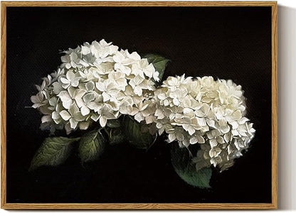 InSimSea Framed Canvas Prints Art Vintage Decor, Flower Moody Hydrangea Still Life Painting Room Decor Aesthetic, Farmhouse Art, Botanical Floral Wall Pictures for Bedroom Kitchen Shelf, 12x16inch
