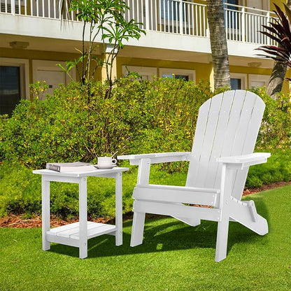 Meluvici Double Adirondack Outdoor Side Table Weather Resistant, Patio Rectangular End Table for Adirondack Chair, White