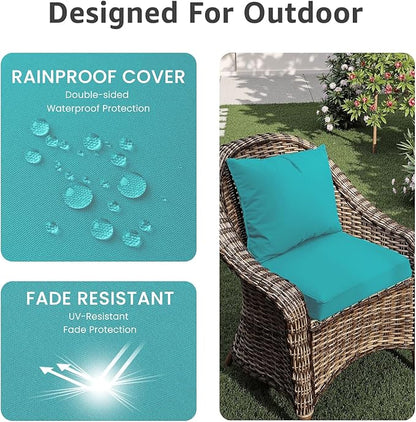 PatioGlow Outdoor Chair Cushions 20 x 20 x 3 Inch, Waterproof & Fade Resistant Patio Seat Cushion for Furniture with Handle and Ties, Thick Seating Pads for Outside Sofa Couch Set of 2, Teal