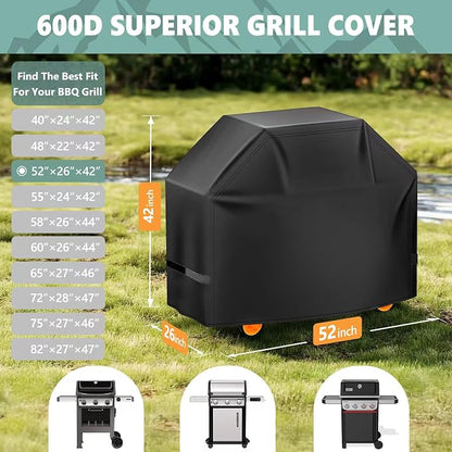 Grill Cover 52 Inch - 600D BBQ Cover for Weber Spirit 300 & Spirit 400 Series Grills - Outdoor Barbecue Covers Waterproof Heavy Duty for Weber Spirit E310, E315, E325, E330, E-425 and E-435