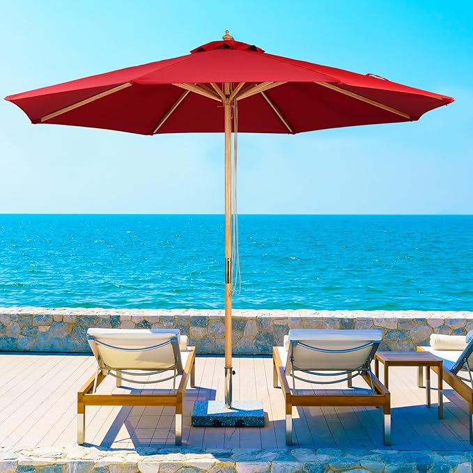 9FT Table Patio Outdoor Umbrella Market Round Umbrella with Pulley Lift Windproof & Waterproof, 8 Ribs with Polyester Cover for Garden, Deck, Pool, lawn, Backyard