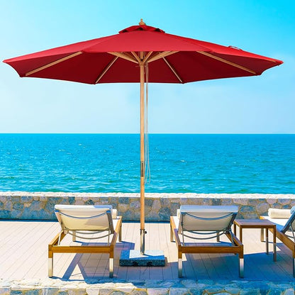 9FT Table Patio Outdoor Umbrella Market Round Umbrella with Pulley Lift Windproof & Waterproof, 8 Ribs with Polyester Cover for Garden, Deck, Pool, lawn, Backyard