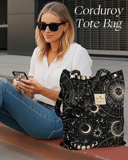 Miss Adola Corduroy Tote Bag for Women - Reusable Totes with Magnetic Buckle & Pocket Aesthetic Design Work Grocery Bags