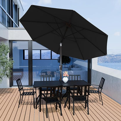 PatioKingdom 10FT Patio Umbrella with Push Button Tilt and Crank, Outdoor Market Umbrella with 8 Fiberglass Ribs, UV Protection Table Umbrella for Pool,Backyard,Garden,Deck(Black, 10FT)