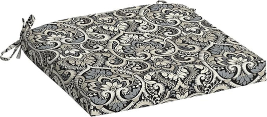 Arden Indoor/Outdoor Seat Or Rocking Chair Cushion, 19 x 18, Water Repellent, Rain Proof, Fade Resistant Cushion for Rocking Or Dining Chairs Black Aurora Damask