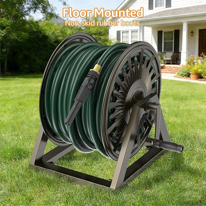 GOFORWILD Heavy-Duty Decorative Garden Hose Reel - Wall/Floor Mount with 200-Ft Capacity for 5/8 Hose Outdoor Hose Holder Winder for Lawn, Yard & Garden Storage