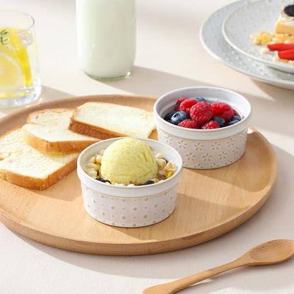 MALACASA Ramekins 4 Oz Oven Safe, Ceramic Creme Brulee Souffle Dishes, Pudding Custard Cups Ramekin For Baking, Small Dipping Sauce Bowls, Set of 4, Microwave and Dishwasher Safe, Arctic White
