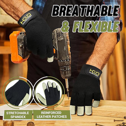 HANDLANDY Work Gloves for Men & Women, Utility Mechanic Working Gloves Touch Screen, Flexible Gardening Gloves for Yard