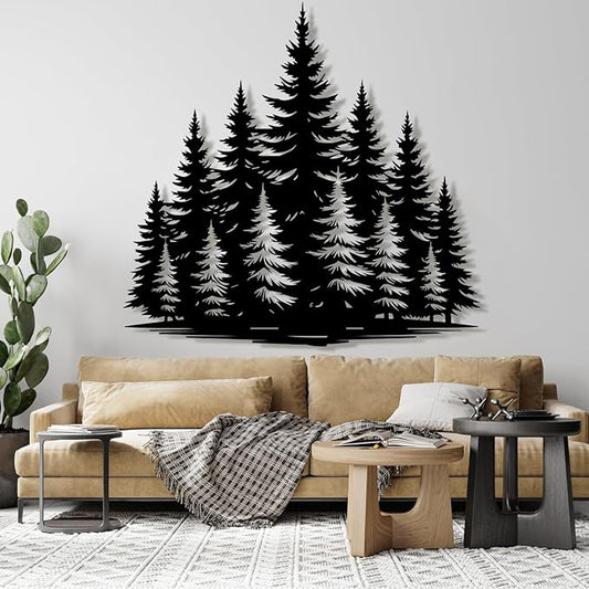 lunwall Metal Pine Tree Wall Art, Metal Forest Wall Art, Pine Branch Wall Decor, Christmas Tree Wall Decor, Forest Wall Hanging, Nature Lover Gift (Style 9, 30" W x 29" H / 76 x 73 cm)