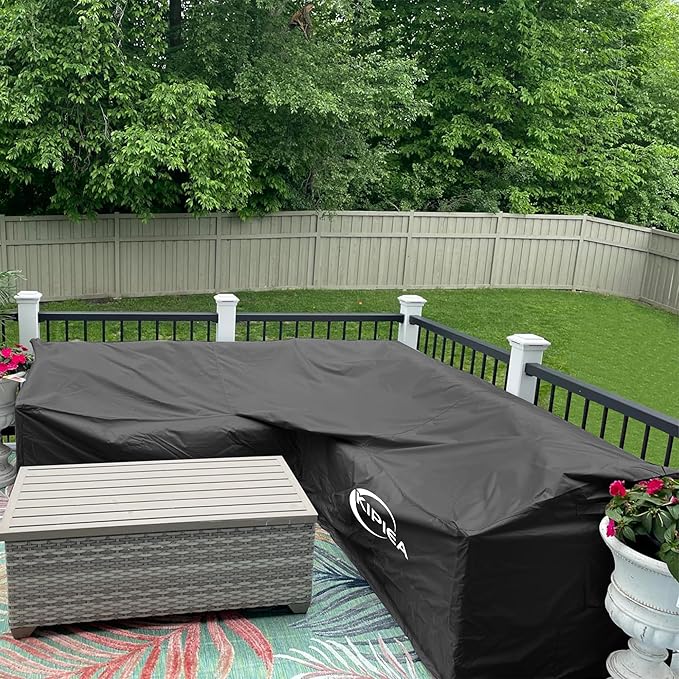Kipiea Patio L-Shaped Furniture Sectional Sofa Covers, 420D Heavy-Duty Oxford Fabric Outdoor Sectional Cover with Windproof, Anti UV, No Tears, No Fading ( Left Facing 79"x98"L x 33.5"D x 31"H)