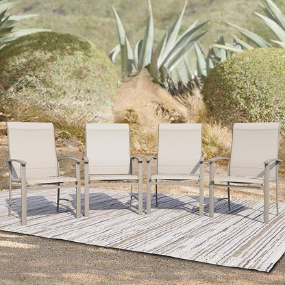 Patio Dining Chairs Set of 4, Outdoor Dining Chairs with High Back, Metal Outdoor Chair Set with Comfort and Durability, Patio Chair for Deck Lawn Kitchen Garden Backyard, Ivory