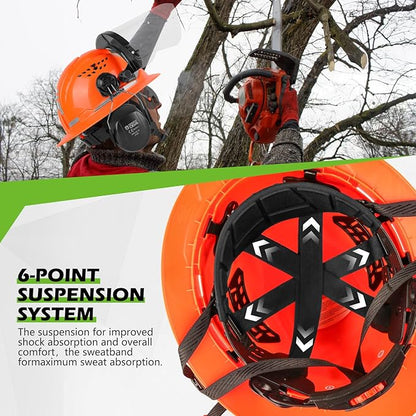 GREEN DEVIL Industrial Chainsaw Helmet with Face Shield Built in Visor and Ear Muffs 4 in 1 System ANSI Z89.1 Safety Hard Hat Adjustable Headgear Ideal for Forestry and Arborist Work Full Brim Style