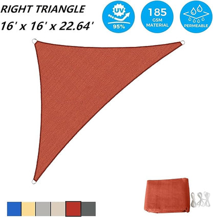 AsterOutdoor Sun Shade Sail Triangle 16' x 16' x 22.64' UV Block Canopy for Patio Backyard Lawn Garden Outdoor Activities, Terra