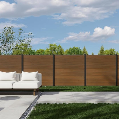 6ft x 6ft Outdoor Privacy Fence, Tall Wind Resistant Covering, Wood Plastic Composite Panel with 2 Posts for Yard, Backyard, Garden and Swimming Pool