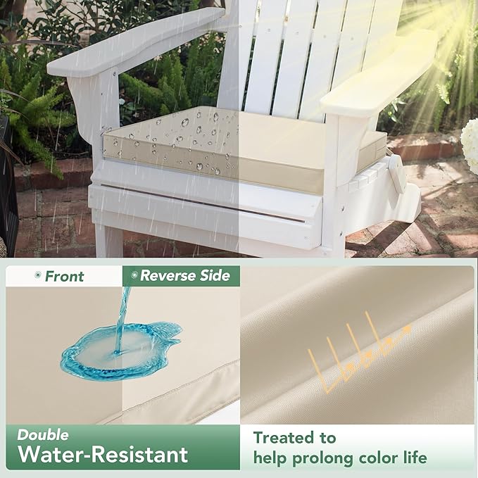 Outdoor Chair Cushions Set of 4: Waterproof & Fade Resistant Deep Seat Cushion for Patio Furniture - 24 x 24 x 3 Inch Chair Pads with Ties and Hidden Zipper - Patio Chair Cushion Replacement, Beige