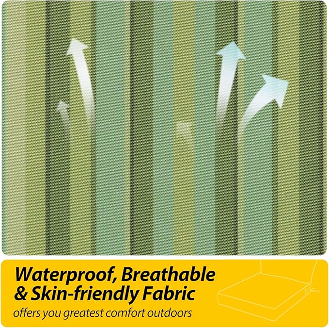 AAAAAcessories Outdoor Seat Cushions for Chairs, Fade-Resistant, Waterproof Patio Furniture Replacement Cushions, 25.5" x 25.5" x 5" + 25.5" x 13.5", Mossy Forest Stripe
