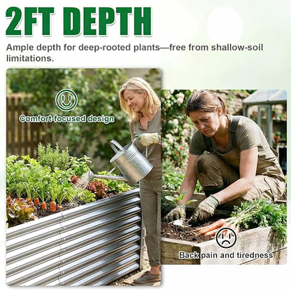 Tall Galvanized Raised Garden Bed Kit Outdoor Patio,6x3x2ft Large Rectangular Metal Planter Boxes,Deep Root Box Planter for Gardening, Vegetables, Flowers, Herbs, 1 Pack, Silver