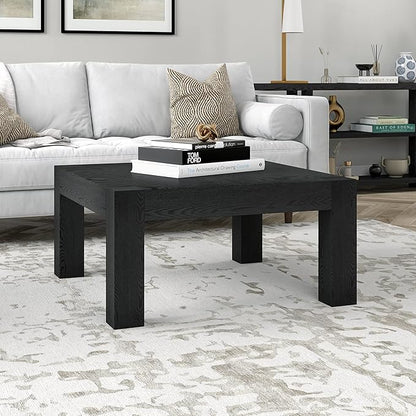 Henn&Hart 34" Square Coffee Table with Wood Top for Living Room, Family Room, Office, or Apartment, Black Grain
