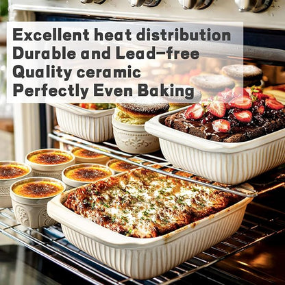 Artena Casserole Dishes For Oven, Ceramic Baking Dish, Large Lasagna Pan With Handles, Baking Pan Casserole Dish, Rectangular Bakeware Deep, Set Of 3 (5.1Qt/2.3Qt/1.1Qt) (White)
