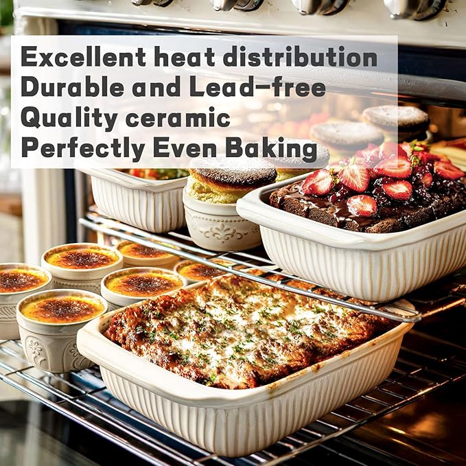 Artena Baking Dish 2.3 Quarts, Casserole Dishes For Oven, Baking Pan With Handles, Lasagna Pan Deep, Large Casserole Dish, Rectangular Ceramic Bakeware (White)