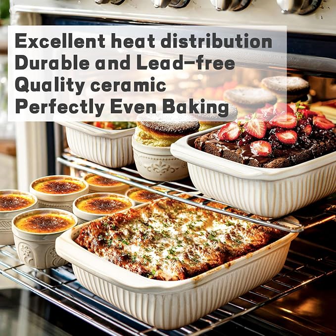 Artena Casserole Dishes For Oven, Ceramic Baking Dish, Large Lasagna Pan With Handles, Baking Pan Casserole Dish, Rectangular Bakeware Deep, Set Of 3 (5.1Qt/2.3Qt/1.1Qt) (White, With Lids)
