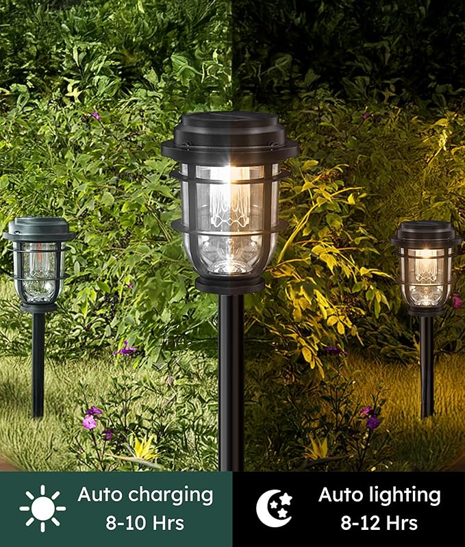 Vuees Bright Solar Pathway Lights Outdoor, 6 Pack Waterproof IP65, Auto On/Off Solar Powered Garden Lights for Yard Lawn Walkway Landscape Pool Outside - 3-in-1 Hanging, Tabletop & Stake Lighting
