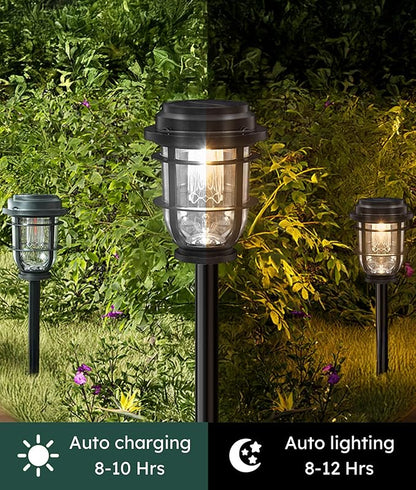 Vuees Bright Solar Pathway Lights Outdoor, 8 Pack Waterproof IP65, Auto On/Off Solar Powered Garden Lights for Yard Lawn Walkway Landscape Pool Outside - 3-in-1 Hanging, Tabletop & Stake Lighting