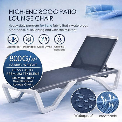 Kozyard Outdoor Chaise Lounge Chair, Fully Flat Adjustable Patio Lounger with Aluminum Frame & Resin Legs, Textilene Fabric for Poolside, Backyard & Beach (Gray)