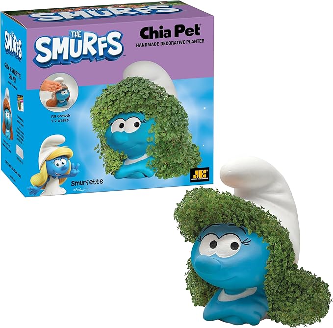 Chia Pet Smurfette with Seed Pack, Decorative Pottery Planter, Easy to Do and Fun to Grow, Novelty Gift, Perfect for Any Occasion