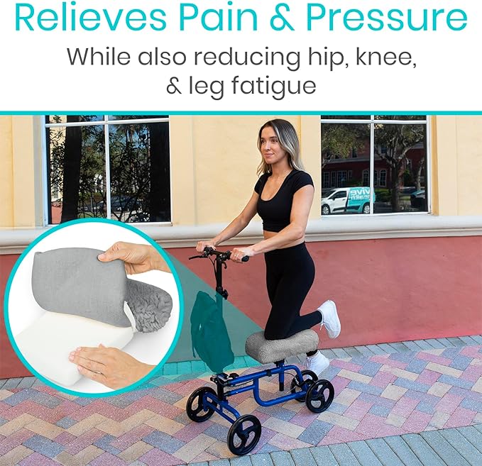 Vive Mobility Knee Scooter Pad Cover - Soft Plush Adult Sheepskin Memory Foam Cushion, Walker Accessory for Knee Roller, Padded Leg Cart Improves Comfort with Injury, Universal Fit (Gray)